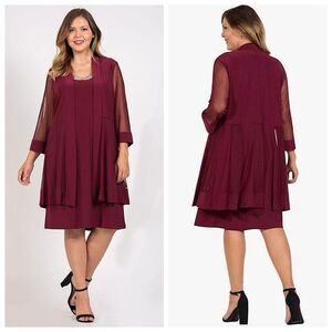 R & M Richards 2 Piece Beaded Dress & Mesh Jacket Sz 16 Formal Mother Of Bride